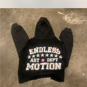 Black Graphic Hoodie with White and Red Print